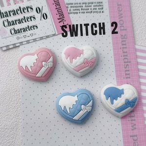 Pink Heart Bow Thumb Grips for Switch 2, Silicone Joycon Caps