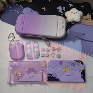 Komplett set Purple Ditto Switch 2 komplett kit | Skyddsfodral, dockningsskydd, JoyCon-skal, tumgrepp och bärväska, paket som present