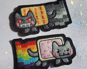 Nyan Cat and Tac Nayn Embroidered Patch - Multiple Backing Options - 3x1.5 inches