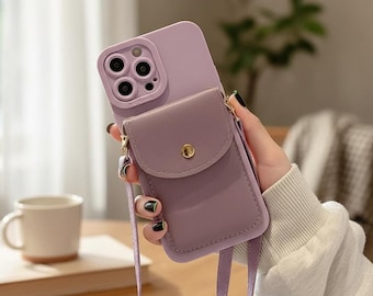 Leather Wallet Crossbody Phone Case for iPhone, Card Holder Lanyard Cover
