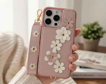 iPhone Schutzhülle mit Blumenmuster und Kartenhalter