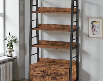 Rustic Brown Ladder Bookshelf: Five-Tier Industrial Display
