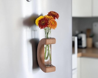 Wooden Magnetic Fridge Vase, Hydroponic Flower Pot, Refrigerator Decor Planter
