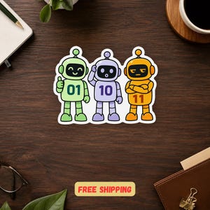 Binary Code Robot Sticker Funny Programming Geek Decal Computer Science Nerd Gift For Coder Laptop Water Bottle Free Shipping