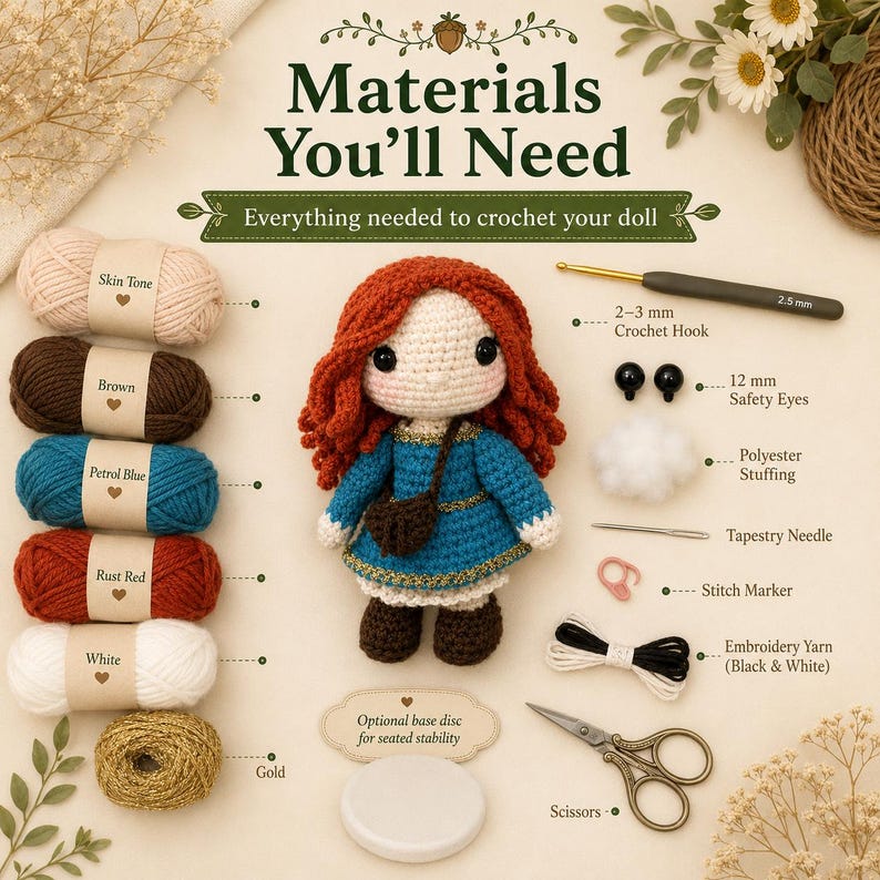 Mönster för virkad docka med lockigt hår i PDF-format, virkmönster för amigurumi-docka, handledning för dockor med rött hår, fotoguide i 106 steg, direktnedladdning bild 4