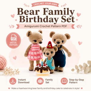 Amigurumi Parent and Baby Animals Crochet Pattern PDF, 113 Page Crochet Animal Family Book, Cute Nursery Gift Patterns image 7