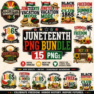Juneteenth PNG Bundle, 15 PNGs, Juneteenth Summer Club 1865 PNG, Black History Summer PNG, Freedom Shirt Design, Sublimation