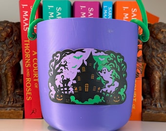3D Printed Halloween Bucket | Haunted House Candy Pail, Spooky Decor