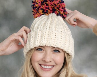 Easy Crochet Beanie Pattern with Pom Pom | Beginner Friendly Hat PDF | Instant Download