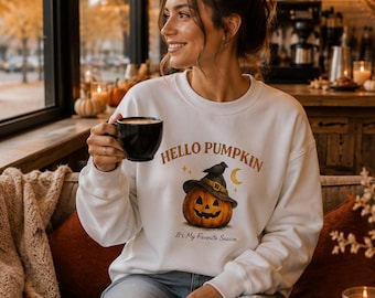 Hello Pumpkin Sweatshirt, Vintage Halloween Crewneck, Jack O Lantern Sweatshirt,Fall Pumpkin Sweatshirt,Cozy Autumn Sweatshirt, Gildan 18000