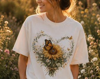 Wildflower T-Shirt for Women | Botanical Floral Bella+Canvas 3001 Tee | Cottagecore Nature Shirt | Minimal Floral Graphic Tee Gift