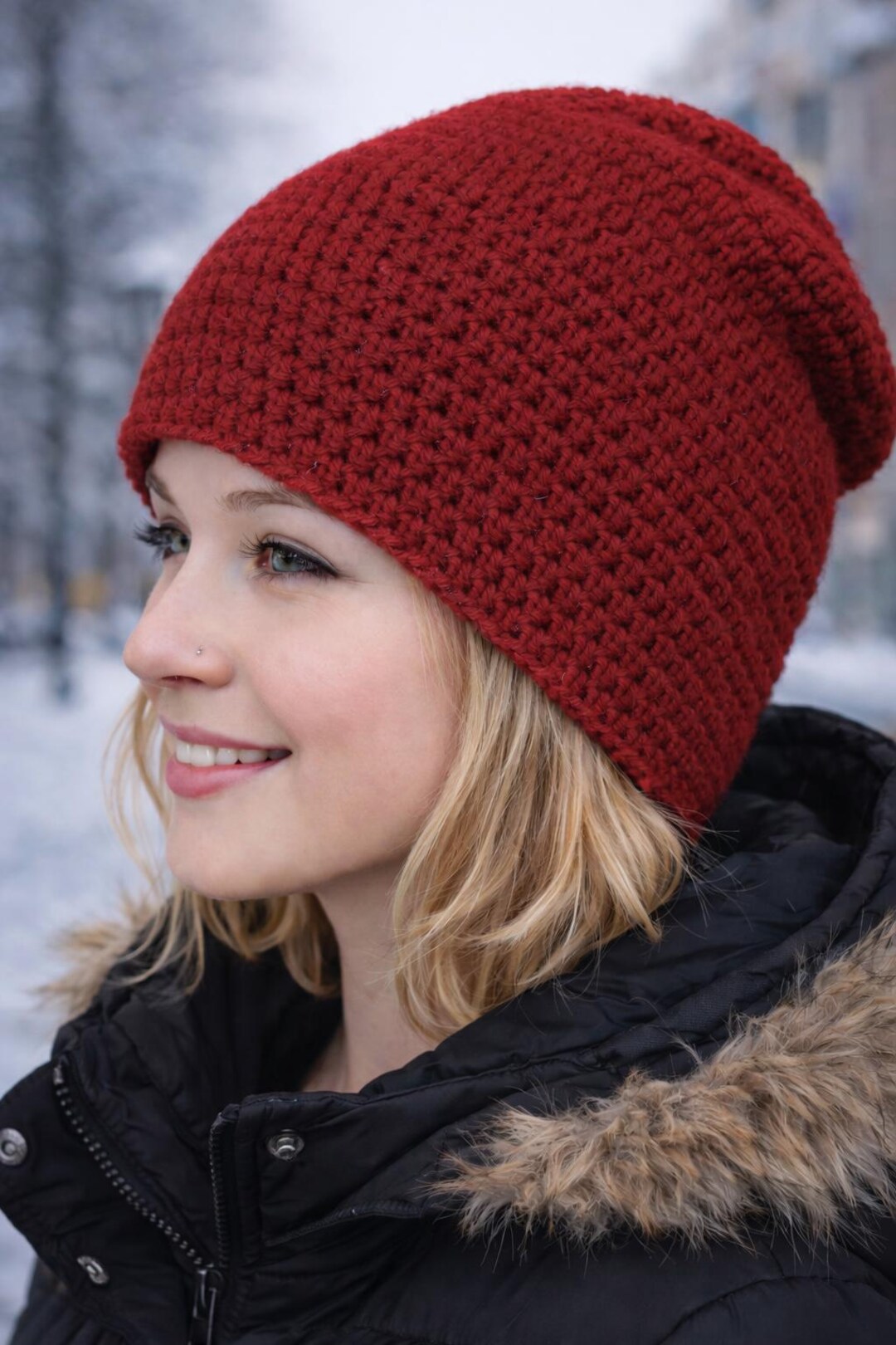 Slouchy Beanie Crochet Pattern PDF | Beginner Crochet Hat Pattern ...