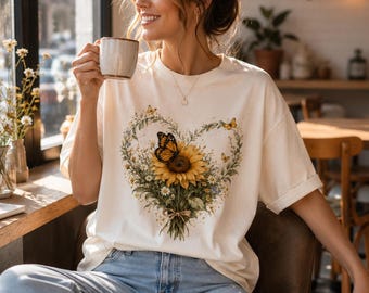 Wildflower T-Shirt for Women | Botanical Floral Bella+Canvas 3001 Tee | Cottagecore Nature Shirt | Minimal Floral Graphic Tee Gift