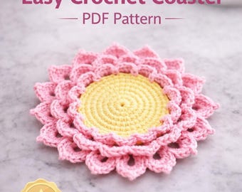Crochet Coaster/Pink Coaster/Floral Coaster Crochet  Pattern PDF Download