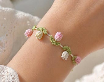 Crochet Tulip Bracelet Pattern PDF, Floral Bracelet Crochet Pattern, Beginner Crochet Jewelry, Tulip Flower Bracelet, DIY Gift IdeaUSEnglish