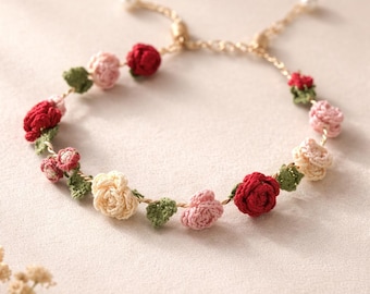 Crochet Rose Bracelet Pattern PDF | Crochet Rose Jewelry Pattern | Rose Vine Bracelet DIY | Crochet Flower Bracelet
