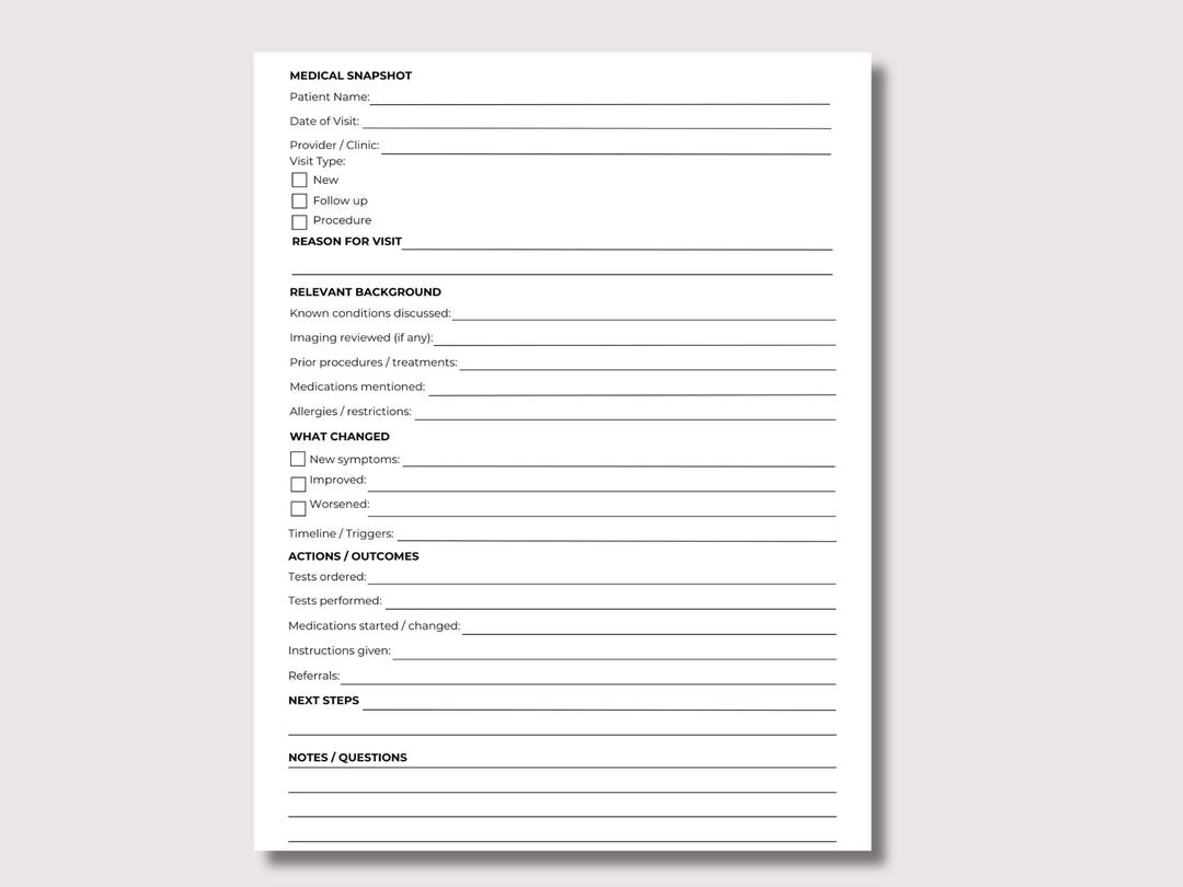 Visit Tracker Reseptionist Medical Visit Summary – Printable Doctor Visit Tracker (one Page PDF ...