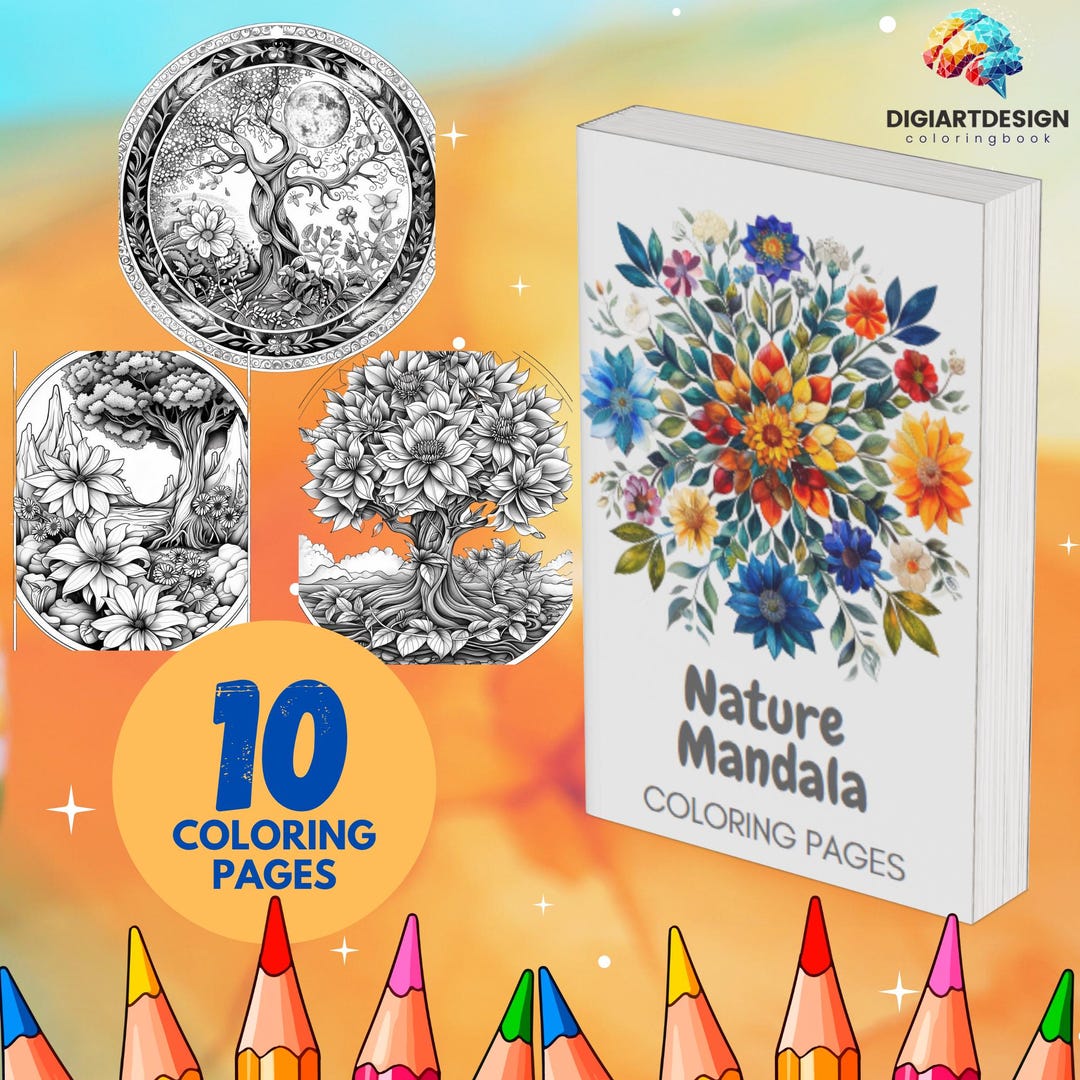 10 Nature Mandala Coloring Book, Adults Coloring Pages, Kids Coloring ...
