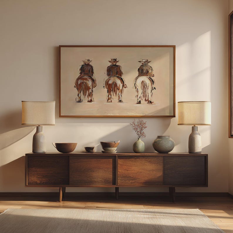 Vintage Western Cowboy Art Three Cowboys on Horseback Oil Painting ...