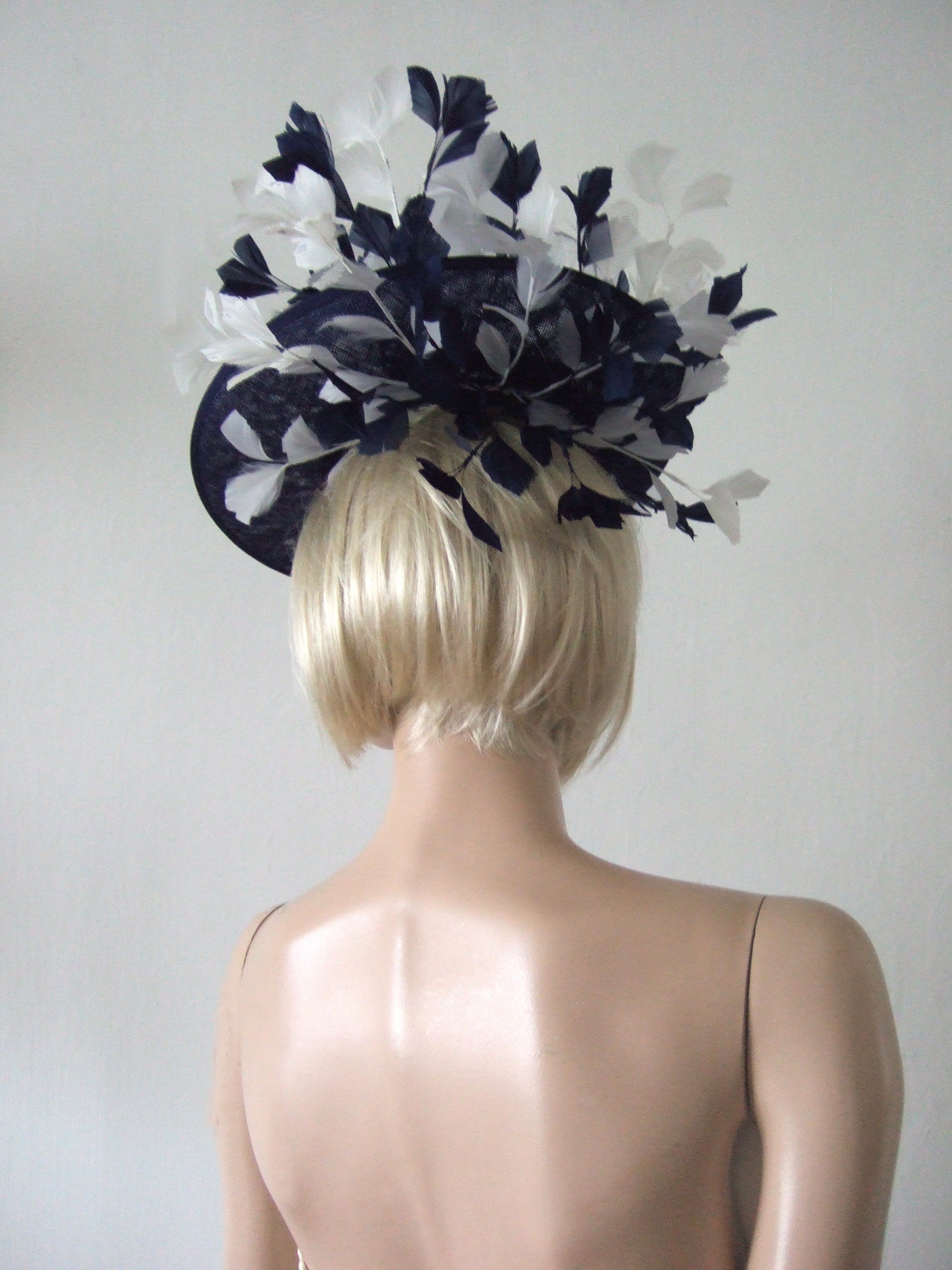 Navy White Saucer Disc Feather Tree Hat Headpiece Fascinator Etsy