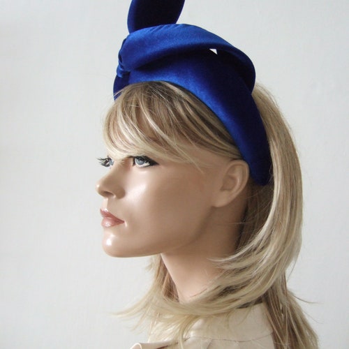 Royal Sapphire Blue Velvet Thick shops Padded Headband -Big Bow Embellished - Autumn Winter Wedding Guest - Zoom Calls Fashion