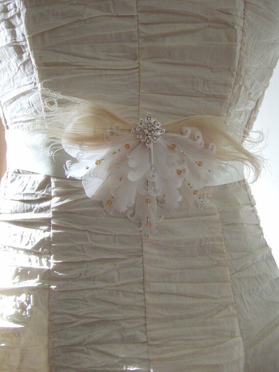 Bridal White Cream Peacock Goose Nagoire Feathers Crystals Etsy