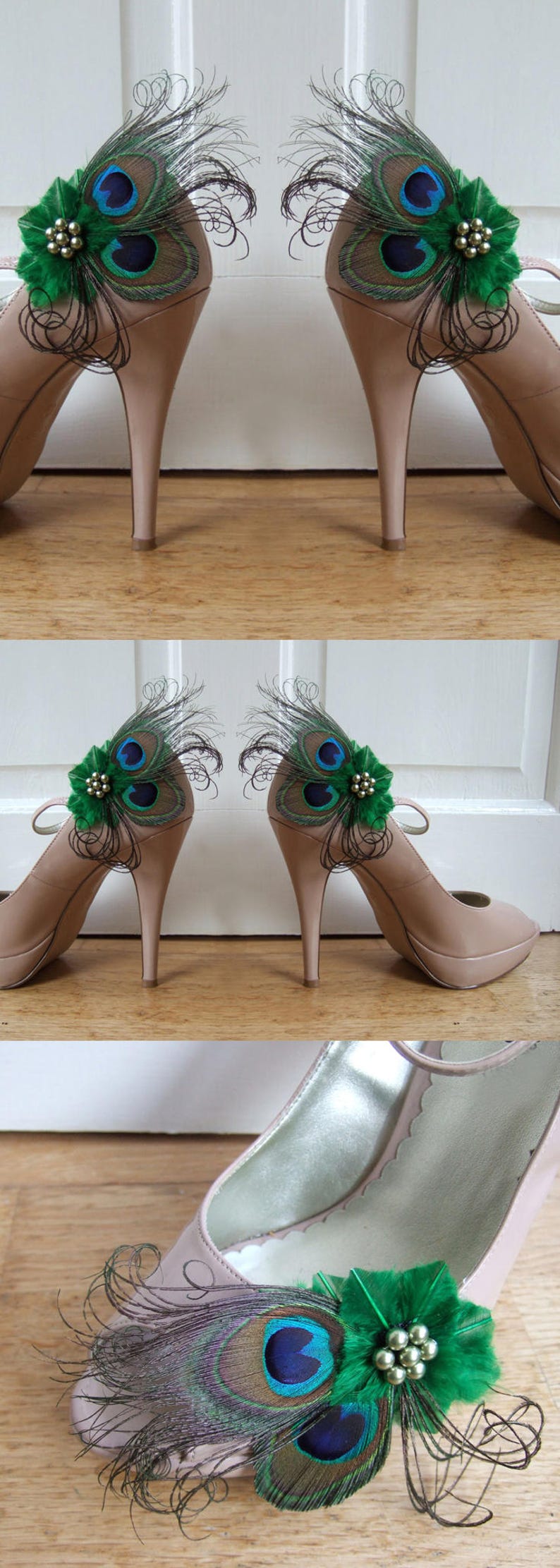 Bridal Peacock Feathers Emerald Green Shoe Clips Etsy UK