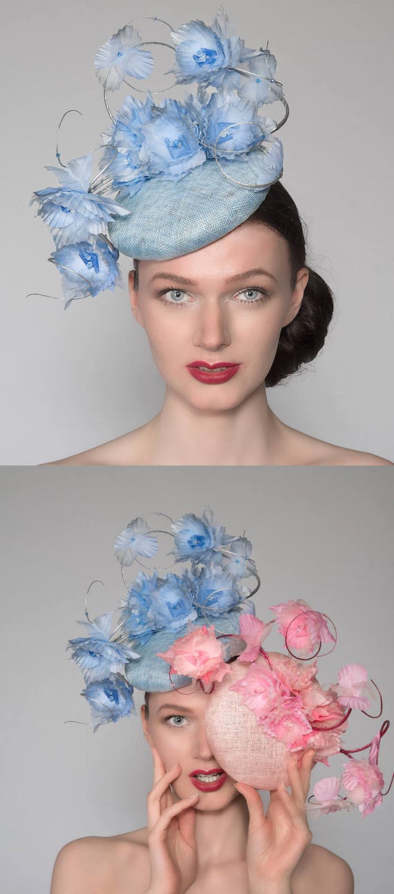 Fascinator Headpiece Cornflower Blue Silver Silk Flowers Etsy
