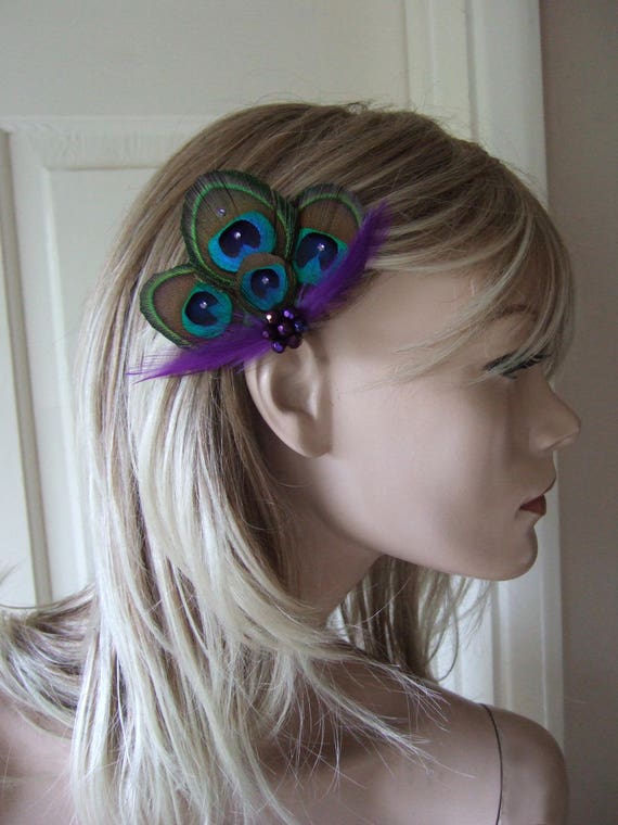 Peacock Feather Green Purple Blue Fascinator Hair Clip Bridal Noa Ultra Violet Bridesmaids Bride Flapper Gatsby Party Woodland Wedding