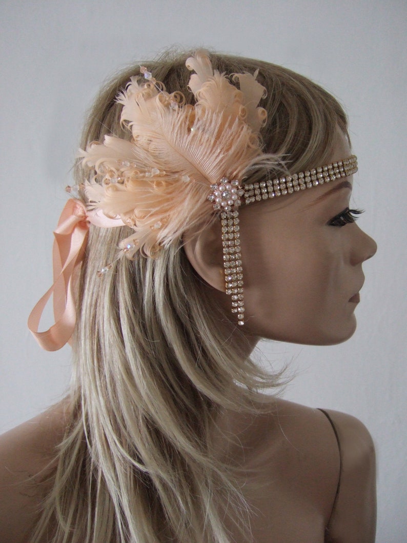 Great Gatsby Peach Flapper Crystal Headband Vera Etsy