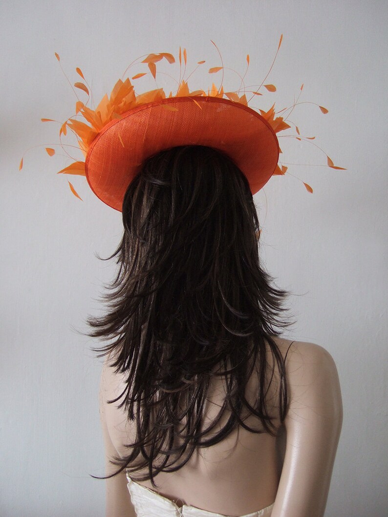 Tango Orange Saucer Disc Feather Tree Hat Headpiece Fascinator Etsy