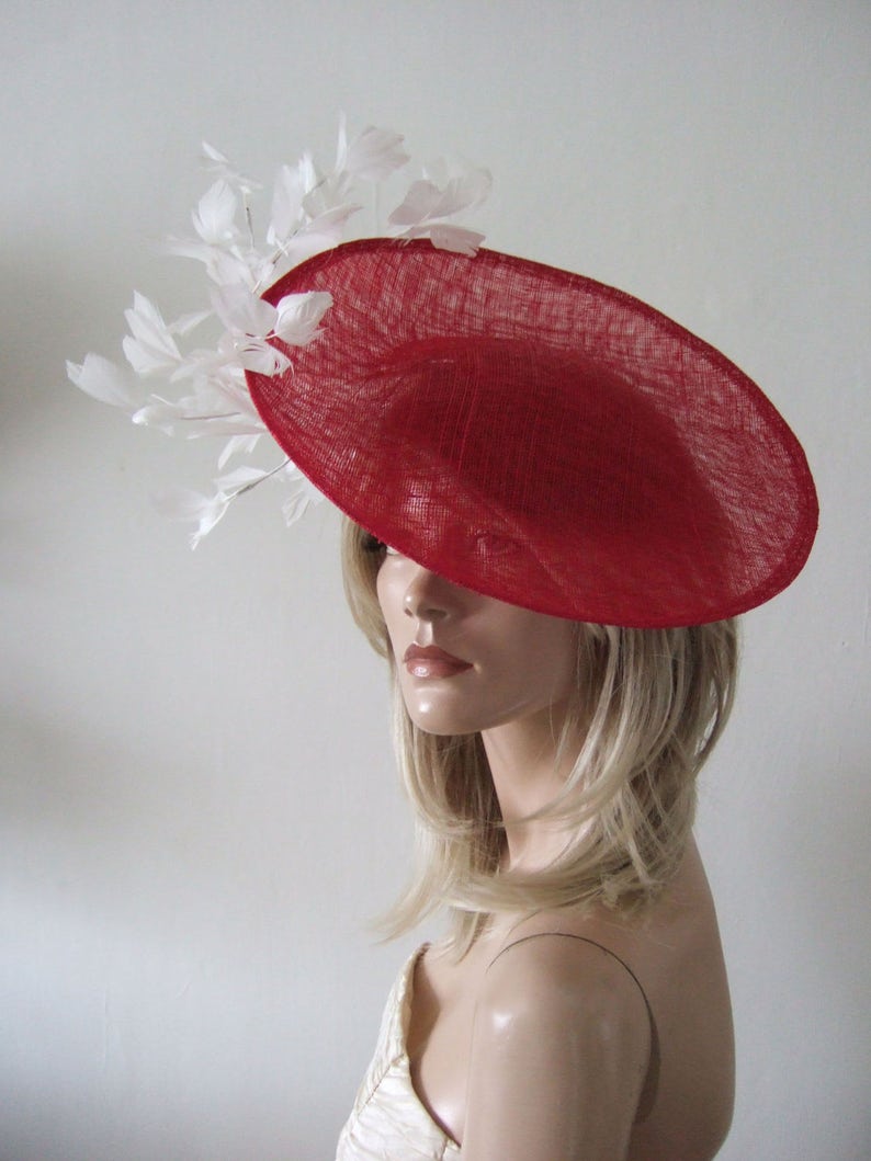 Red White Saucer Disc Feather Tree Hat Headpiece Fascinator Etsy