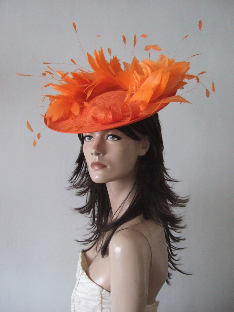 Tango Orange Saucer Disc Feather Tree Hat Headpiece Fascinator Etsy