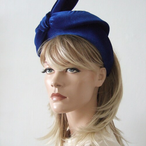 Royal Sapphire Blue Velvet Thick shops Padded Headband -Big Bow Embellished - Autumn Winter Wedding Guest - Zoom Calls Fashion