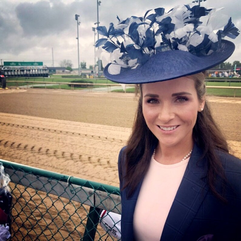 Navy White Saucer Disc Feather Tree Hat Headpiece Fascinator Etsy