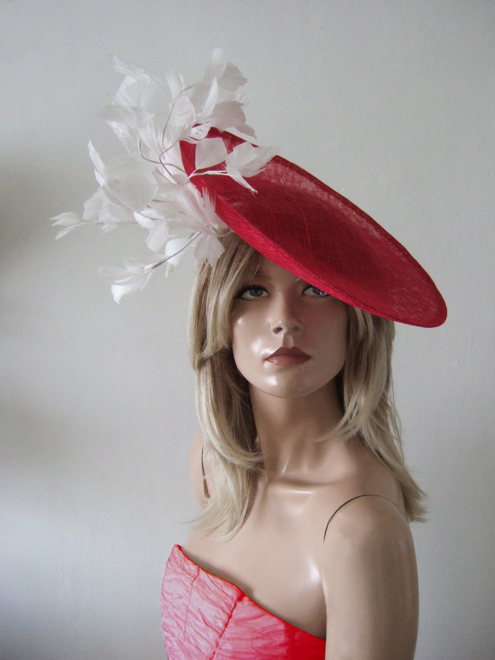 Red White Saucer Disc Feather Tree Hat Headpiece Fascinator Etsy