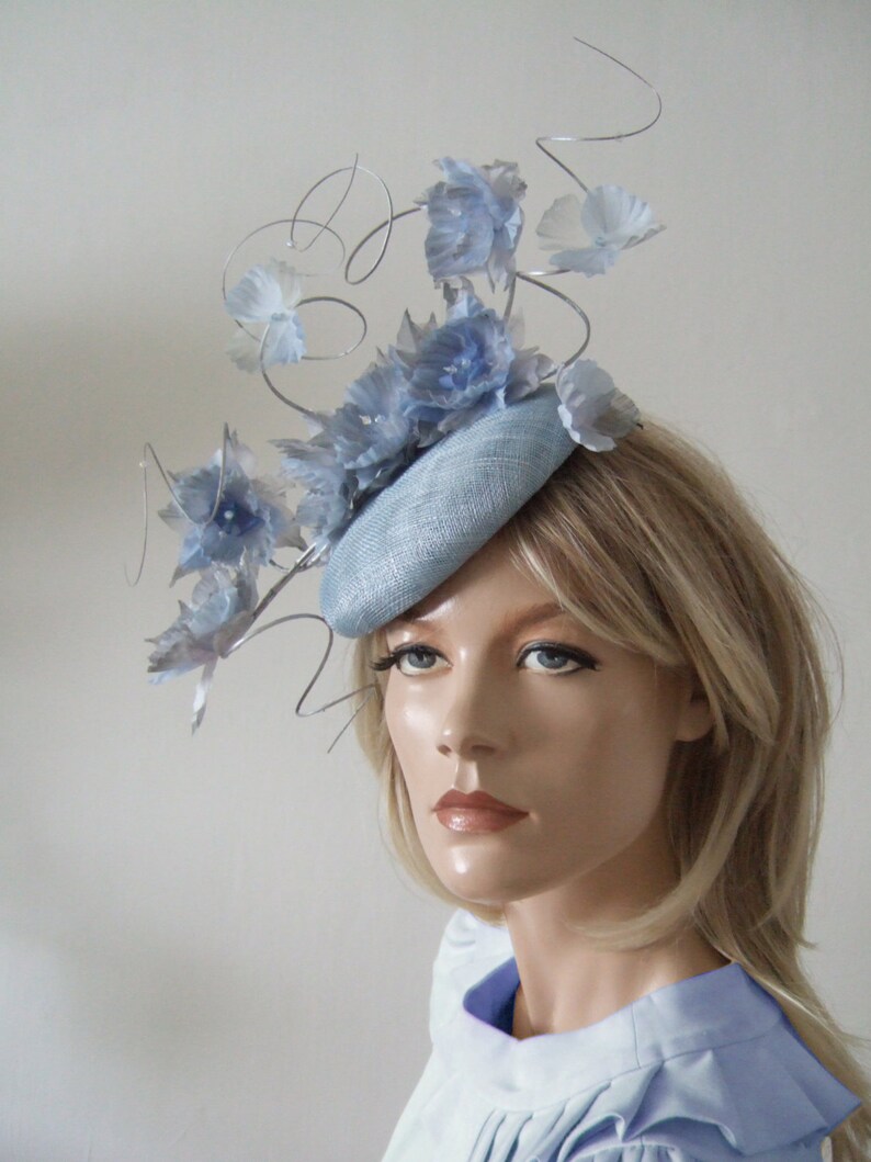 Fascinator Headpiece Cornflower Cerulean Blue Silver Silk Etsy