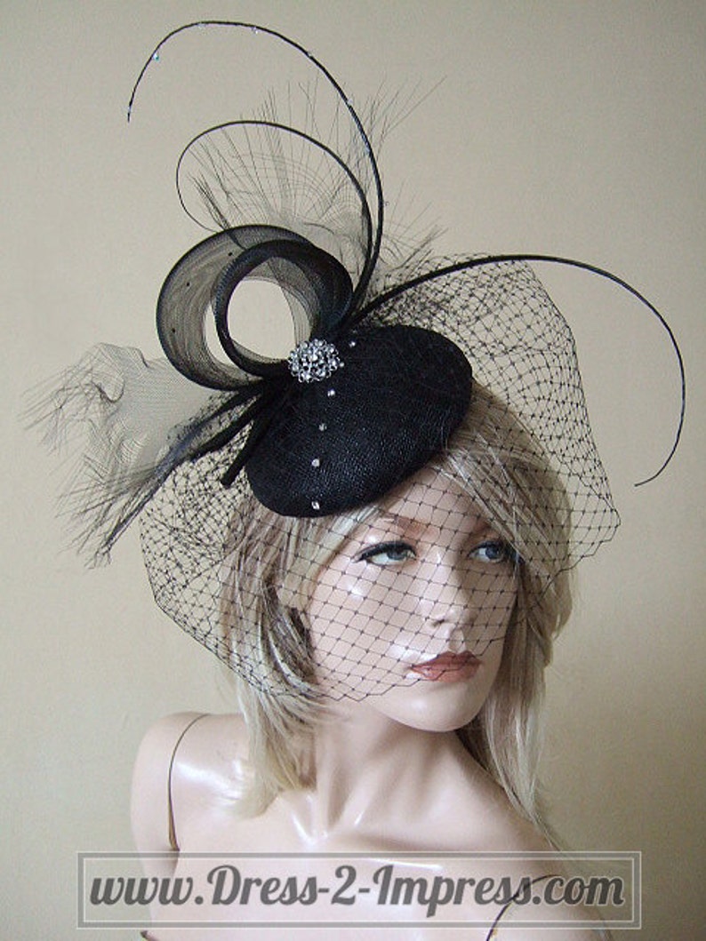 Black Quills and Crystals Veiled Fascinator Headpiece With Etsy