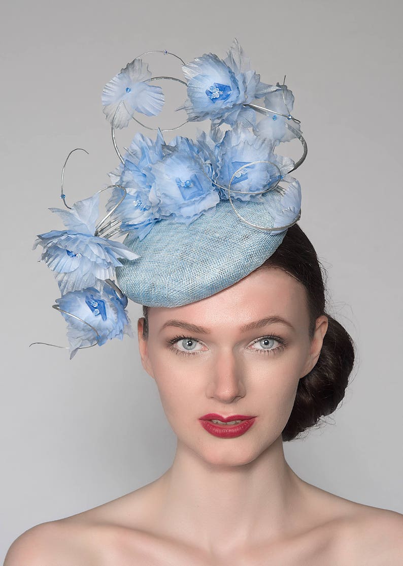 Fascinator Headpiece Cornflower Cerulean Blue Silver Silk Etsy