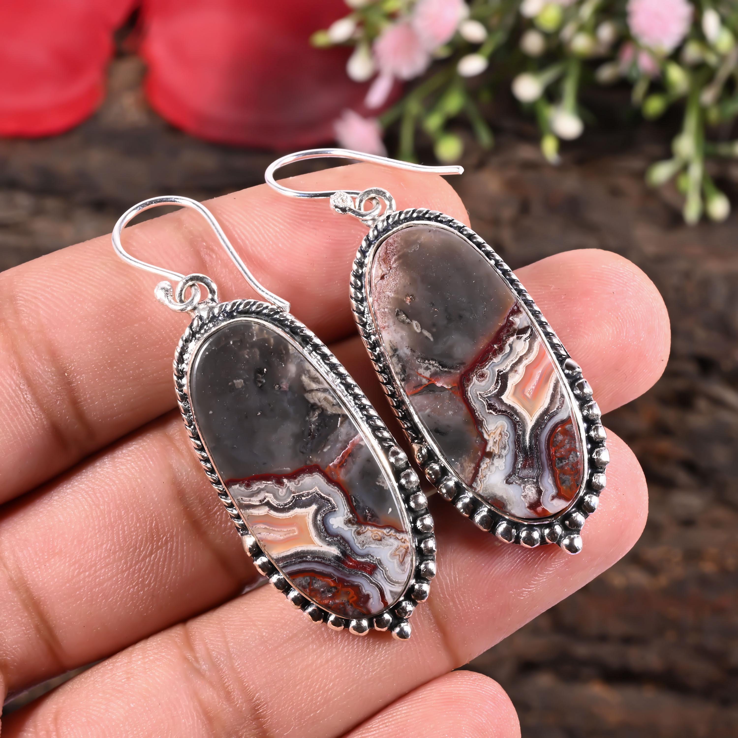 Natural Crazy Lace Silver Earrings – Handmade Gemstone Jewelry - Etsy