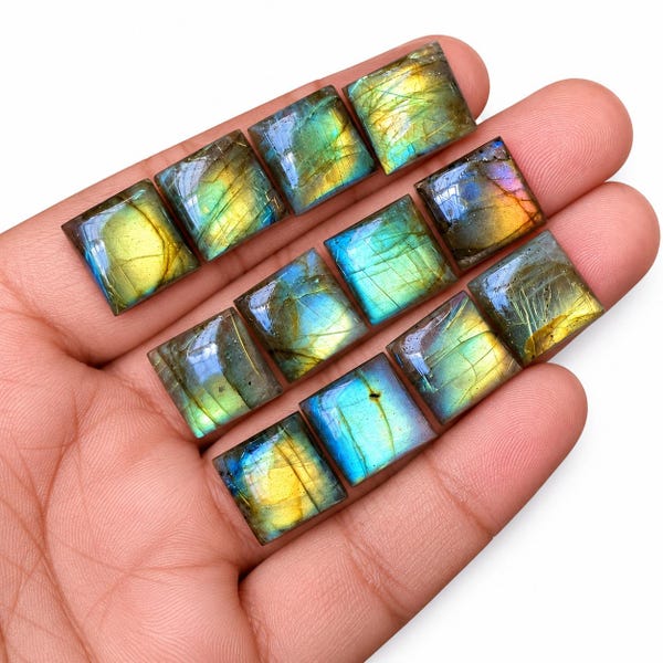 AAA+ Blue Labradorite Square Cabochon, Hand Crafted Polished Gemstone (13x13mm)