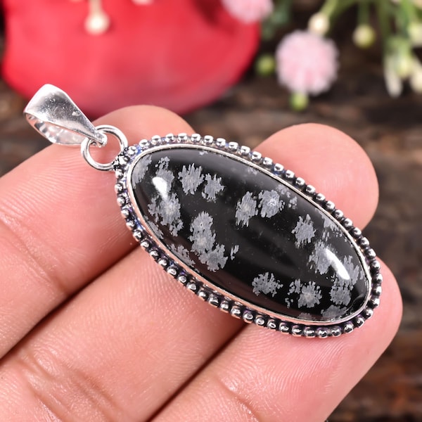 Colgante de obsidiana copo de nieve / Plata 925 / Obsidiana natural hecha a mano / Joyería curativa / Regalo para ella