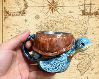 3D Sea Turtle Coffee Mug | Cute Ocean Wave Design Unique Animal Tea Cup Novelty Gift for Turtle Lovers Men Women