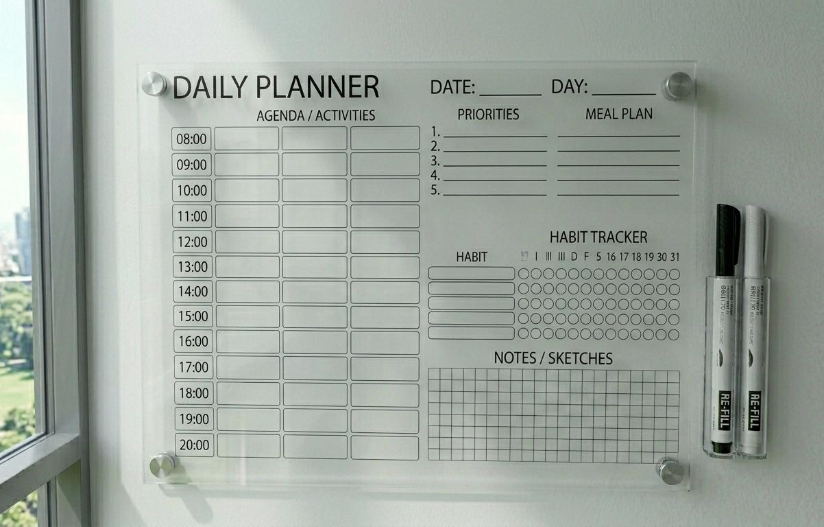 Acrylic Daily Planner, Modern Desk Organizer, Reusable Schedule Board
