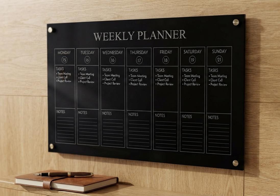 Acrylic Weekly Wall Calendar: Minimalist Dry Erase Planner