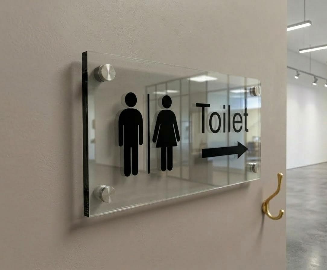 Modern Acrylic Restroom Sign, Stainless Steel Standoffs, Minimalist...
