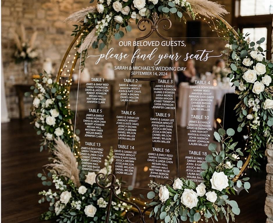 Floral Wedding Seating Chart PVC Sign Elegant Reception Decor, Cust...