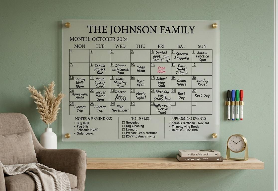Acrylic Family Planner Wall Calendar, Personalized Dry Erase Board,...