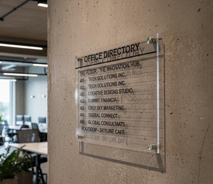 Custom Acrylic Office Directory Sign, Modern Business Lobby Signage