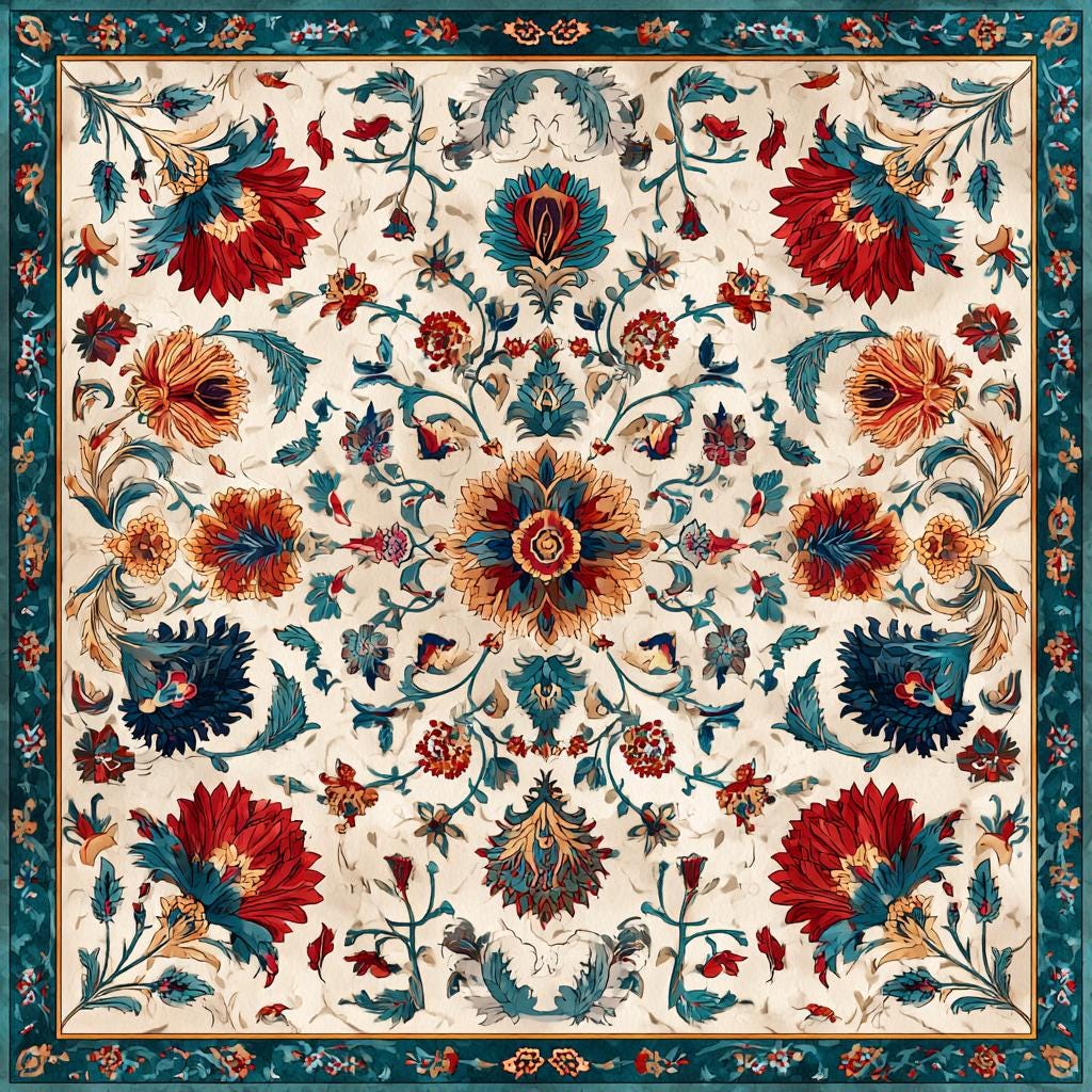 Persian Floral Acrylic Wall Art, Oriental Rug Design